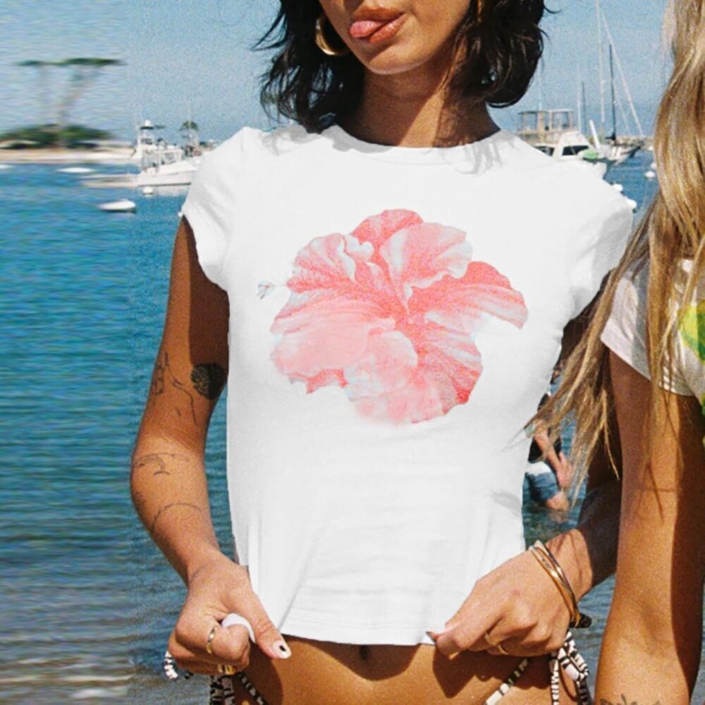 Graphic Baby Tee for Women Y2K Summer Crop Top Casual Streetwear - Picture 2 of 3